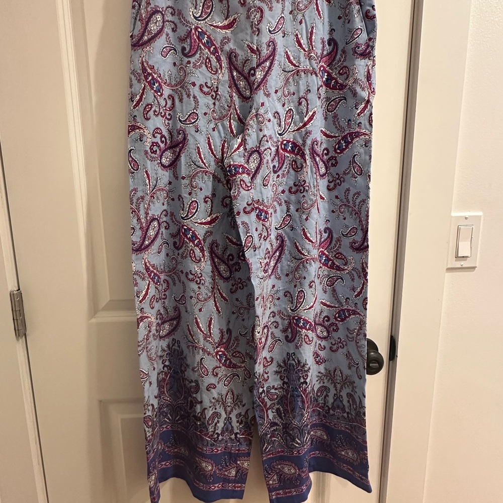 LOFT Blue and Purple Paisley Wide Leg Pants